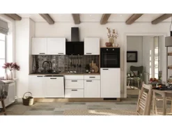 Flex-Well Exclusiv Küche Julia 280 cm ohne E-Geräte Weiß matt-Cosmopolitan Eiche