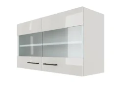 Flex-Well Exclusiv Küchen-Oberschrank Lund 100x55cm-Lichtgrau glänzend-Milchglas