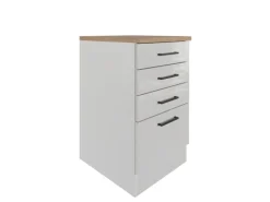 Flex-Well Exclusiv Küchen-Schubkastenschrank Lund 50cm Lichtgrau glänzend