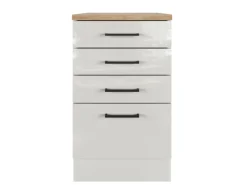 Flex-Well Exclusiv Küchen-Schubkastenschrank Lund 50cm Lichtgrau glänzend