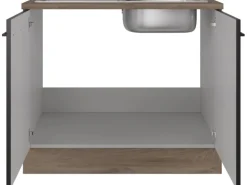 Flex-Well Exclusiv Küchen-Spülenunterschrank Capri 100cm Schwarz Matt-Endgrain