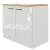 Flex-Well Exclusiv Küchen-Spülenschrank  Lund 100cm Lichtgrau glänzend-Rauchgrau