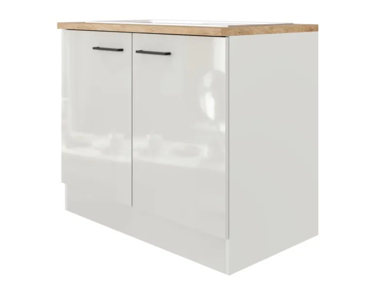 Flex-Well Exclusiv Küchen-Spülenschrank Lund 100cm Lichtgrau glänzend-Rauchgrau