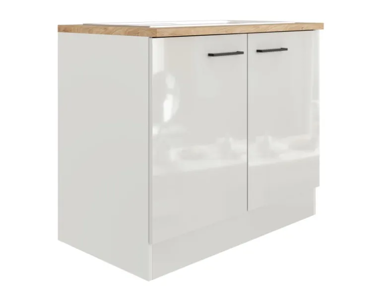 Flex-Well Exclusiv Küchen-Spülenschrank Lund 100cm Lichtgrau glänzend-Rauchgrau