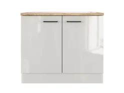 Flex-Well Exclusiv Küchen-Spülenschrank Lund 100cm Lichtgrau glänzend-Rauchgrau