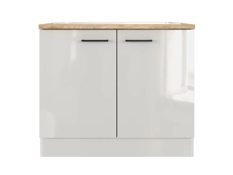 Flex-Well Exclusiv Küchen-Spülenschrank Lund 100cm Lichtgrau glänzend-Rauchgrau
