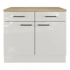 Flex-Well Exclusiv Küchen-Unterschrank Lund 100 cm Lichtgrau glänzend-Rauchgrau