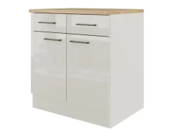 Flex-Well Exclusiv Küchen-Unterschrank Lund 100 cm Lichtgrau glänzend-Rauchgrau