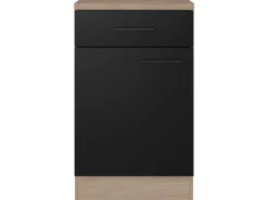 Flex-Well Exclusiv Küchen-Unterschrank Capri 50 cm Schwarz Matt-Endgrain Oak