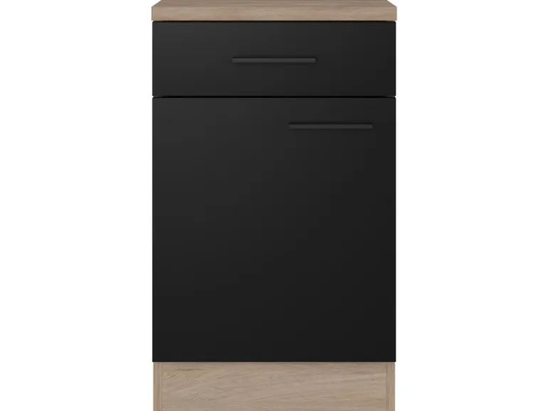 Flex-Well Exclusiv Küchen-Unterschrank Capri 50 cm Schwarz Matt-Endgrain Oak