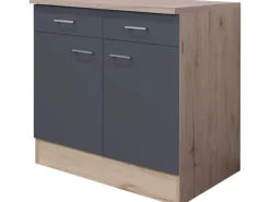 Flex-Well Exclusiv Küchen-Unterschrank Morena 80cm Basaltgrau-San Remo Eiche