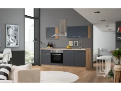 Flex-Well Exclusiv Küchenzeile Morena 210 cm Basaltgrau Matt - San Remo Eiche