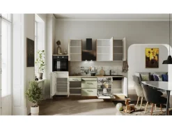 Flex-Well Exclusiv Küchenzeile Cara 280 cm Schilfgrün matt - Artisan Eiche
