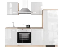Flex-Well Exclusiv Küchenzeile Valero 220 cm Hochglanz Weiß - Sonoma Eiche