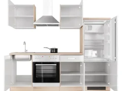 Flex-Well Exclusiv Küchenzeile Valero 220 cm Hochglanz Weiß - Sonoma Eiche