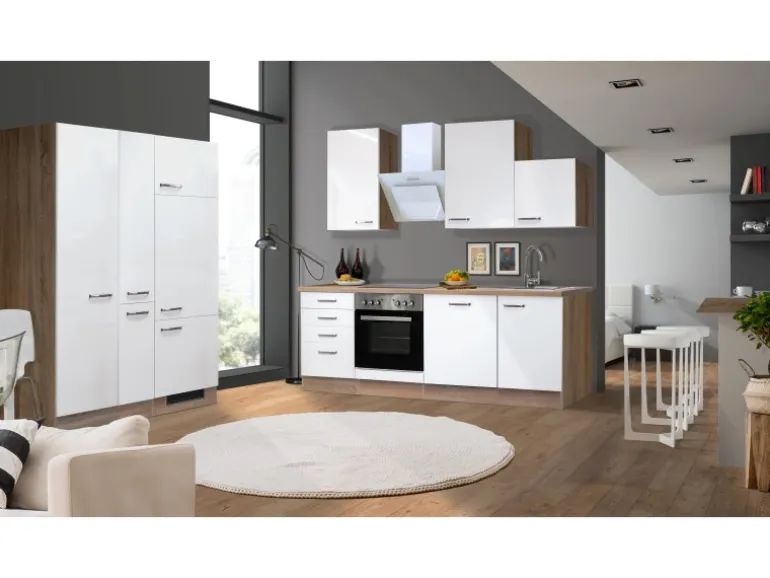 Flex-Well Exclusiv Küchenzeile Valero 360 cm Hochglanz Weiß