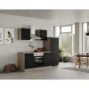 Flex-Well Exclusiv Küchenzeile Capri 220 cm Schwarz Matt-Endgrain Oak
