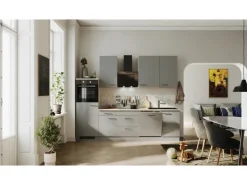 Flex-Well Exclusiv Küchenzeile Lund 280 cm Lichtgrau glänzend-Rauchgrau