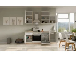 Flex-Well Exclusiv Küchenzeile Valero 220 cm Hochglanz Weiß - Sonoma Eiche