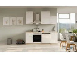 Flex-Well Exclusiv Küchenzeile Valero 220 cm Hochglanz Weiß - Sonoma Eiche