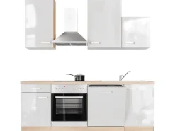 Flex-Well Exclusiv Küchenzeile Valero 220 cm Hochglanz Weiß - Sonoma Eiche