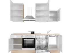Flex-Well Exclusiv Küchenzeile Valero 220 cm Hochglanz Weiß - Sonoma Eiche