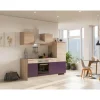 Flex-Well Exclusiv Küchenzeile Focus 220 cm Akazie - Aubergine