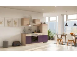 Flex-Well Exclusiv Küchenzeile Focus 220 cm Akazie - Aubergine