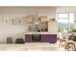 Flex-Well Exclusiv Küchenzeile Focus 220 cm Akazie - Aubergine