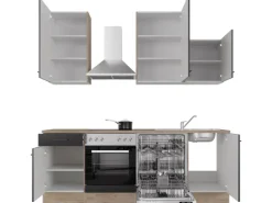 Flex-Well Exclusiv Küchenzeile Capri 220 cm Schwarz Matt-Endgrain Oak
