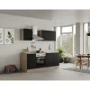 Flex-Well Exclusiv Küchenzeile Capri 210 cm Schwarz Matt-Endgrain Oak