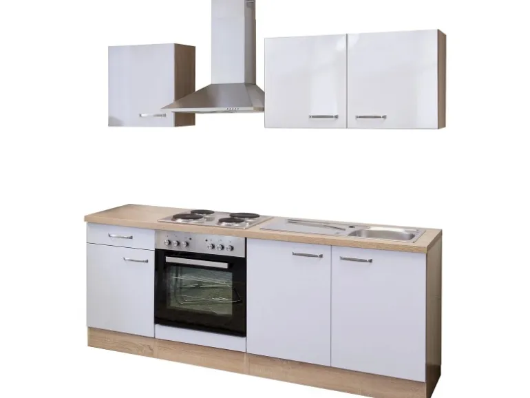 Flex-Well Exclusiv Küchenzeile Valero 210 cm Hochglanz Weiß-Sonoma Eiche