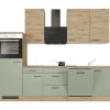 Flex-Well Exclusiv Küchenzeile Cara 280 cm Schilfgrün matt - Artisan Eiche