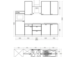 Flex-Well Exclusiv Küchenzeile Capri 280 cm Schwarz Matt-Endgrain Oak