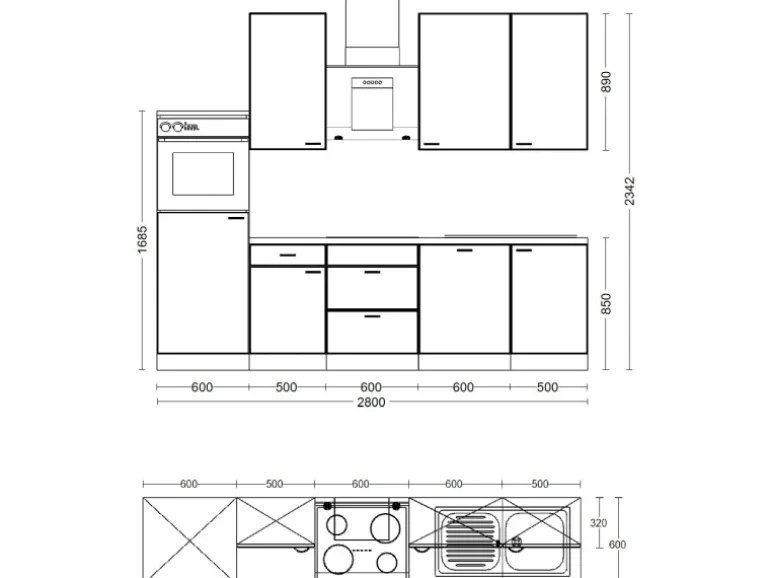 Flex-Well Exclusiv Küchenzeile Capri 280 cm Schwarz Matt-Endgrain Oak