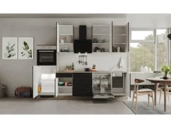 Flex-Well Exclusiv Küchenzeile Capri 280 cm Schwarz Matt-Endgrain Oak