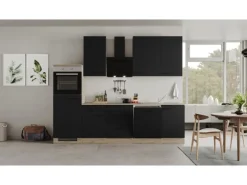 Flex-Well Exclusiv Küchenzeile Capri 280 cm Schwarz Matt-Endgrain Oak