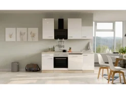 Flex-Well Exclusiv Küchenzeile Valero 220 cm Hochglanz Weiß - Sonoma Eiche