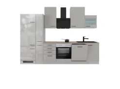 Flex-Well Exclusiv Küchenzeile Lund 310 cm Lichtgrau glänzend-Rauchgrau