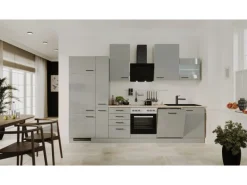 Flex-Well Exclusiv Küchenzeile Lund 310 cm Lichtgrau glänzend-Rauchgrau