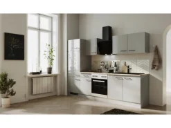Flex-Well Exclusiv Küchenzeile Lund 270 cm Lichtgrau glänzend-Rauchgrau