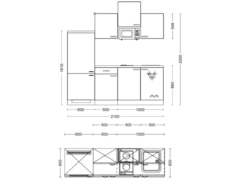 Flex-Well Exclusiv Küchenzeile Lara 210 cm Anthrazit - San Remo Eiche