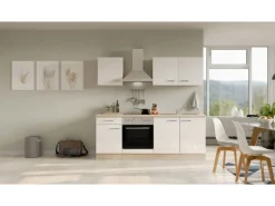 Flex-Well Exclusiv Küchenzeile Valero 210 cm Hochglanz Weiß - Sonoma Eiche