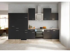 Flex-Well Exclusiv Küchenzeile Lara 360 cm Anthrazit - San Remo Eiche