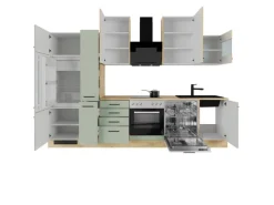 Flex-Well Exclusiv Küchenzeile Cara 310 cm Schilfgrün matt - Artisan Eiche