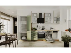Flex-Well Exclusiv Küchenzeile Cara 310 cm Schilfgrün matt - Artisan Eiche