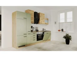 Flex-Well Exclusiv Küchenzeile Cara 310 cm Schilfgrün matt - Artisan Eiche