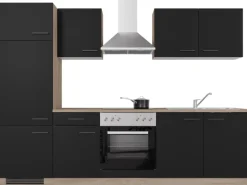 Flex-Well Exclusiv Küchenzeile Capri 270 cm Schwarz Matt-Endgrain Oak