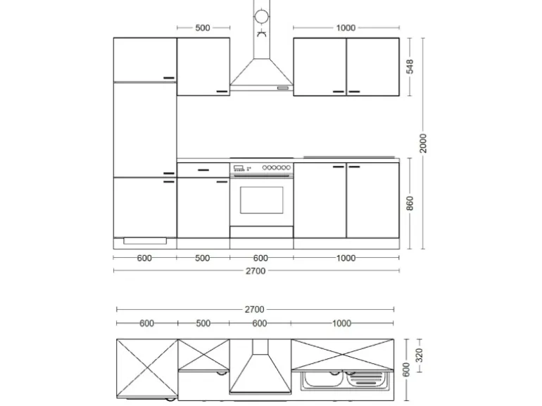 Flex-Well Exclusiv Küchenzeile Joelina 270 cm Weiß matt - Beton Grau