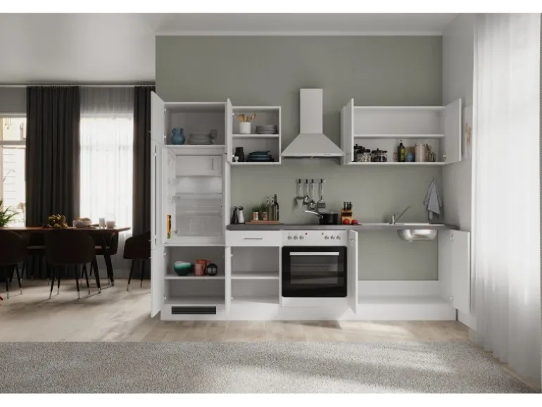 Flex-Well Exclusiv Küchenzeile Joelina 270 cm Weiß matt - Beton Grau